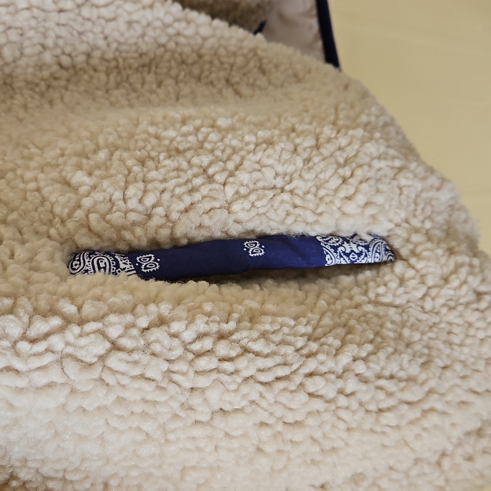 Patchwork Sherpa Jacket - Blue and Cream - Picture 3 of 7
